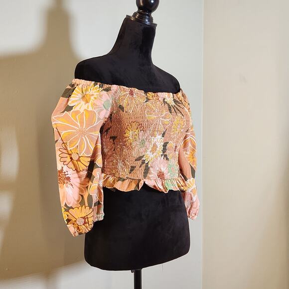 ROXY Off-the-shoulder Floral Print Top, Size Small - Picture 6 of 13